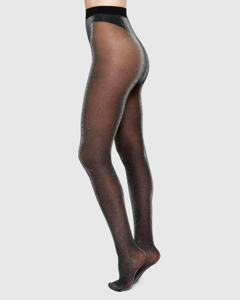 SWEDISH STOCKINGS - SHINY TIGHTS TORA - BLACK/SILVER