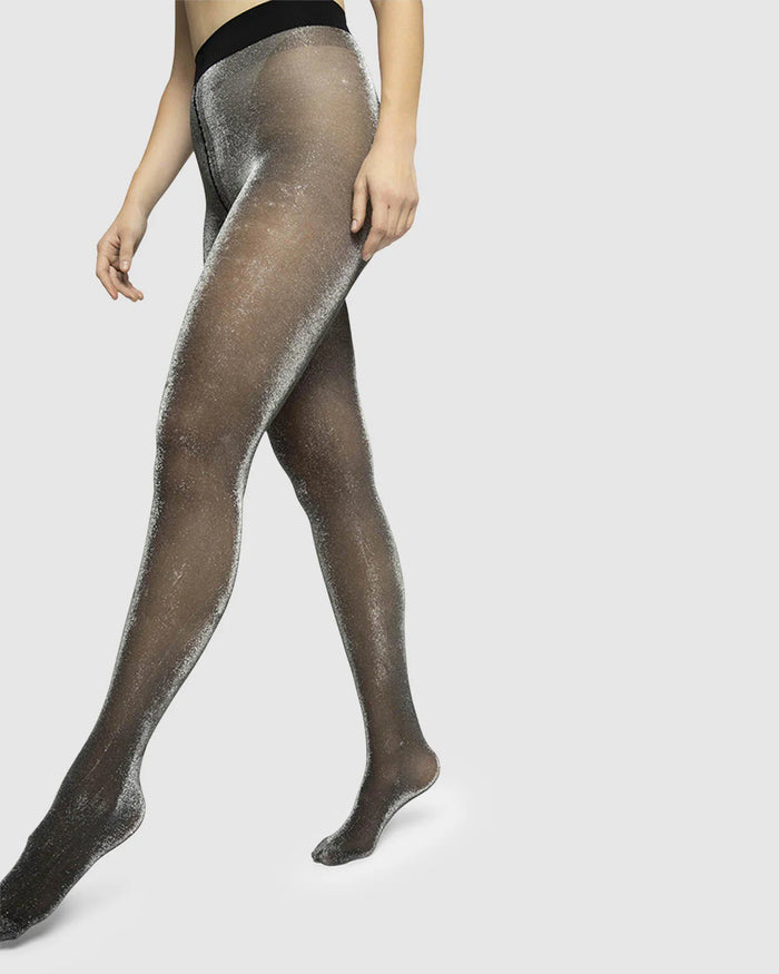 SWEDISH STOCKINGS - SHINY TIGHTS TORA - BLACK/SILVER