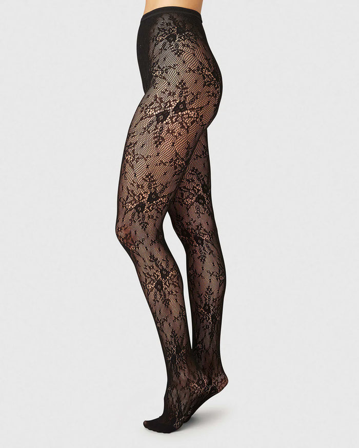 SWEDISH STOCKINGS - ROSA LACE TIGHTS - BLACK