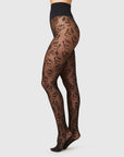 SWEDISH STOCKINGS - FLORA FLOWERS TIGHTS - BLACK