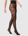 SWEDISH STOCKINGS - FLORA FLOWERS TIGHTS - BLACK