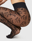 SWEDISH STOCKINGS - FLORA FLOWERS TIGHTS - BLACK