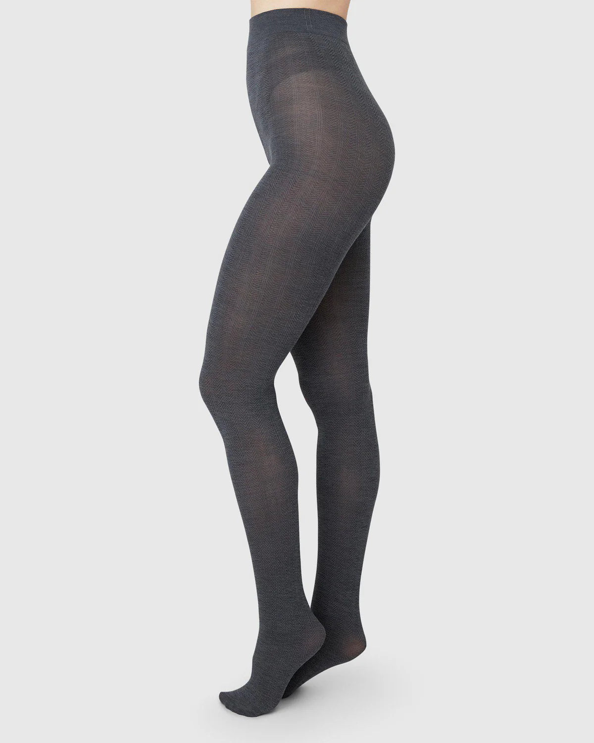 SWEDISH STOCKINGS - COLLANT YLVA FISHBONE LAINE BIO - ANTHRACITE