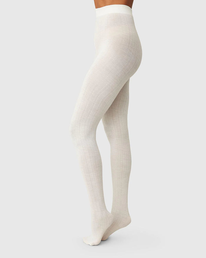 SWEDISH STOCKINGS - FREJA TIGHTS - IVORY ORGANIC WOOL