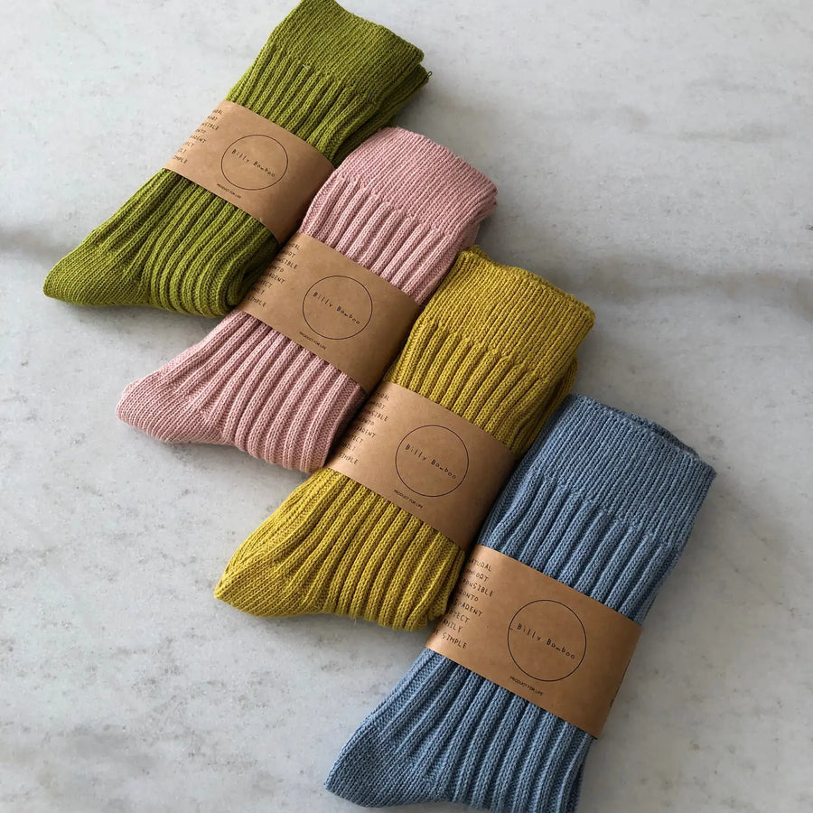 BILLY BAMBOO - RIBBED COTTON HIGH SOCKS - PASTEL