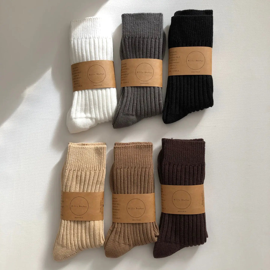 BILLY BAMBOO - RIBBED COTTON HIGH SOCKS - NEUTRAL