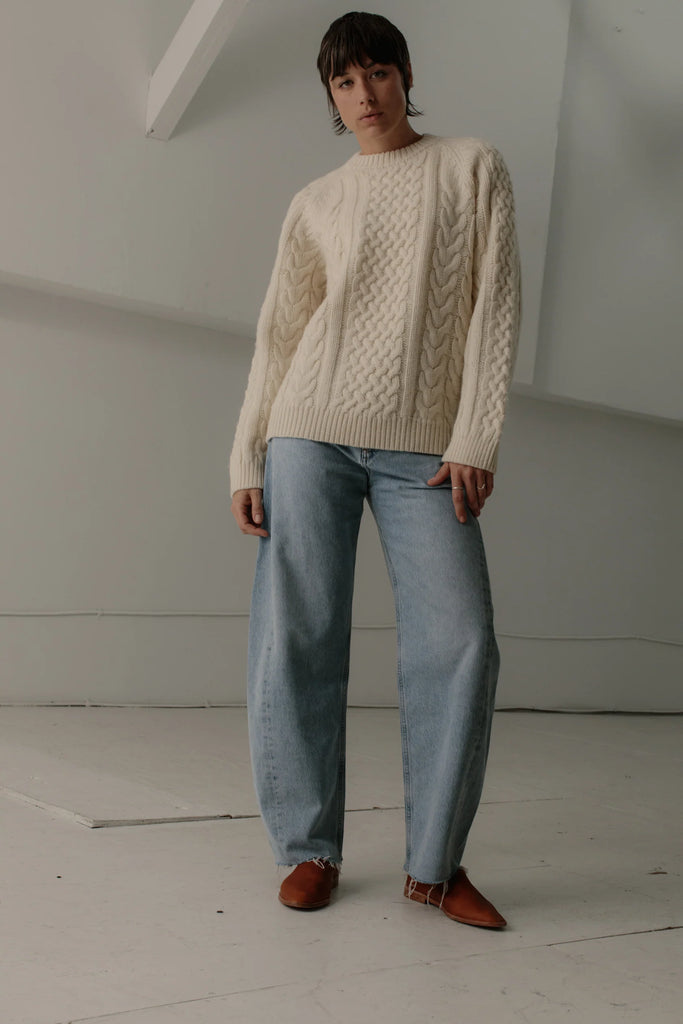 Bare Knitwear Woman Porteau Cable Crew Sweater Ecru Cream - Advice