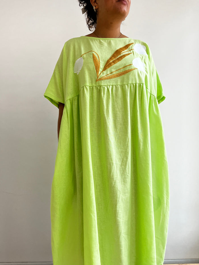 NOEMIAH - ROBE CECILIA AVEC BRODERIE - LIME