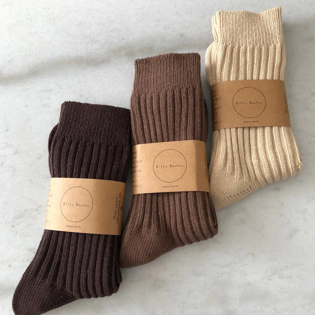 BILLY BAMBOO - RIBBED COTTON HIGH SOCKS - NEUTRAL