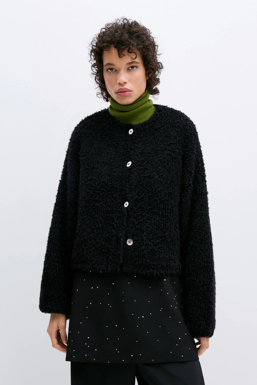 CORDERA - SHORT TEDDY CARDIGAN - BLACK - FW24